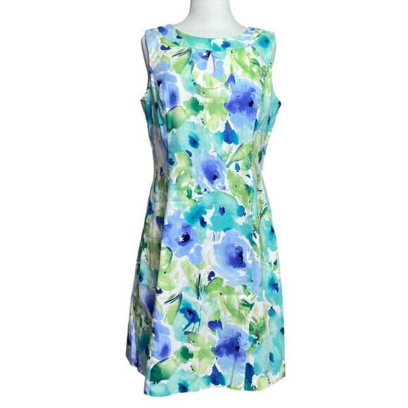 Chaps Dress Abstract Floral  Sleeveless Size 12 Watercolor - Picture 1 of 7